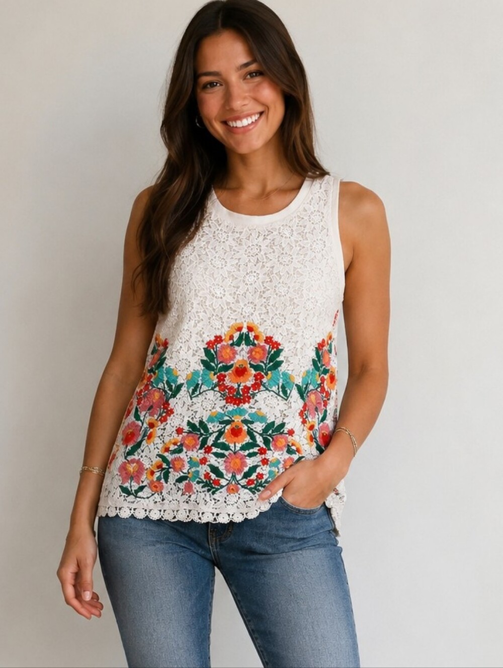 Maeve Embroidery Over Cutwork Top Size Small